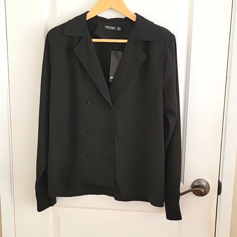 Nasty Gal NWT Black Double Breasted Pointed Collared Shirt Sz 6
